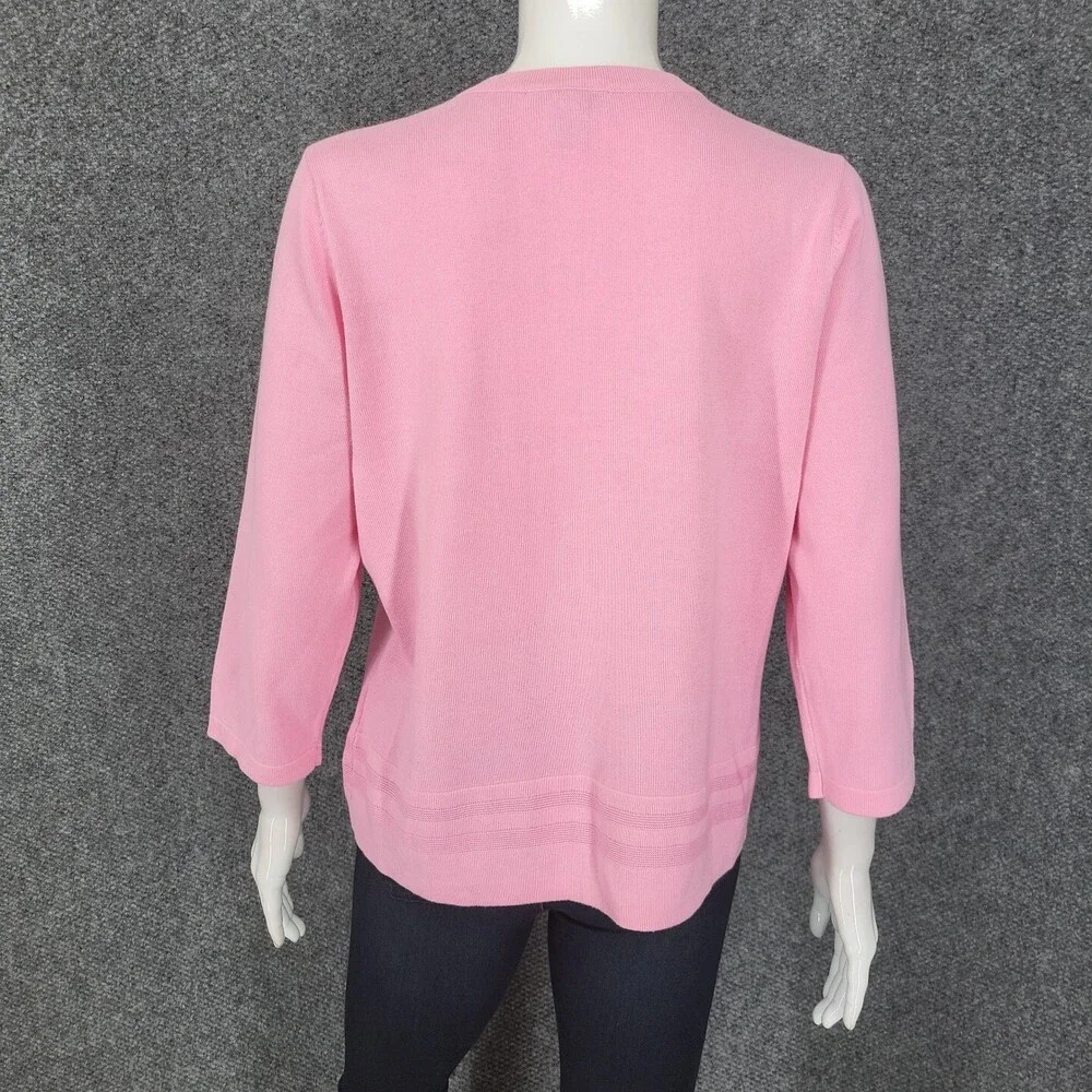 Isaac Mizrahi Live Button Front Border Stitch Cardigan Small Sz Pink Modern Top - Picture 6 of 10